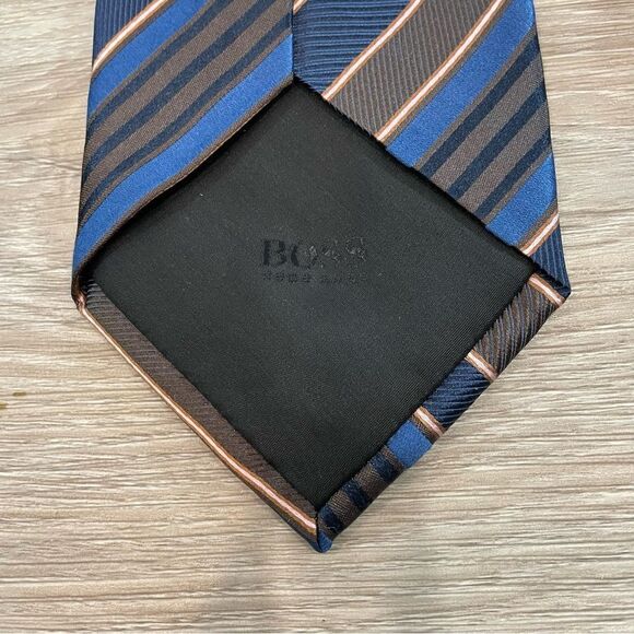 Hugo Boss Pure Silk Black Blue Brown Neck Tie Standart Wide 3 1/2 - Picture 5 of 9